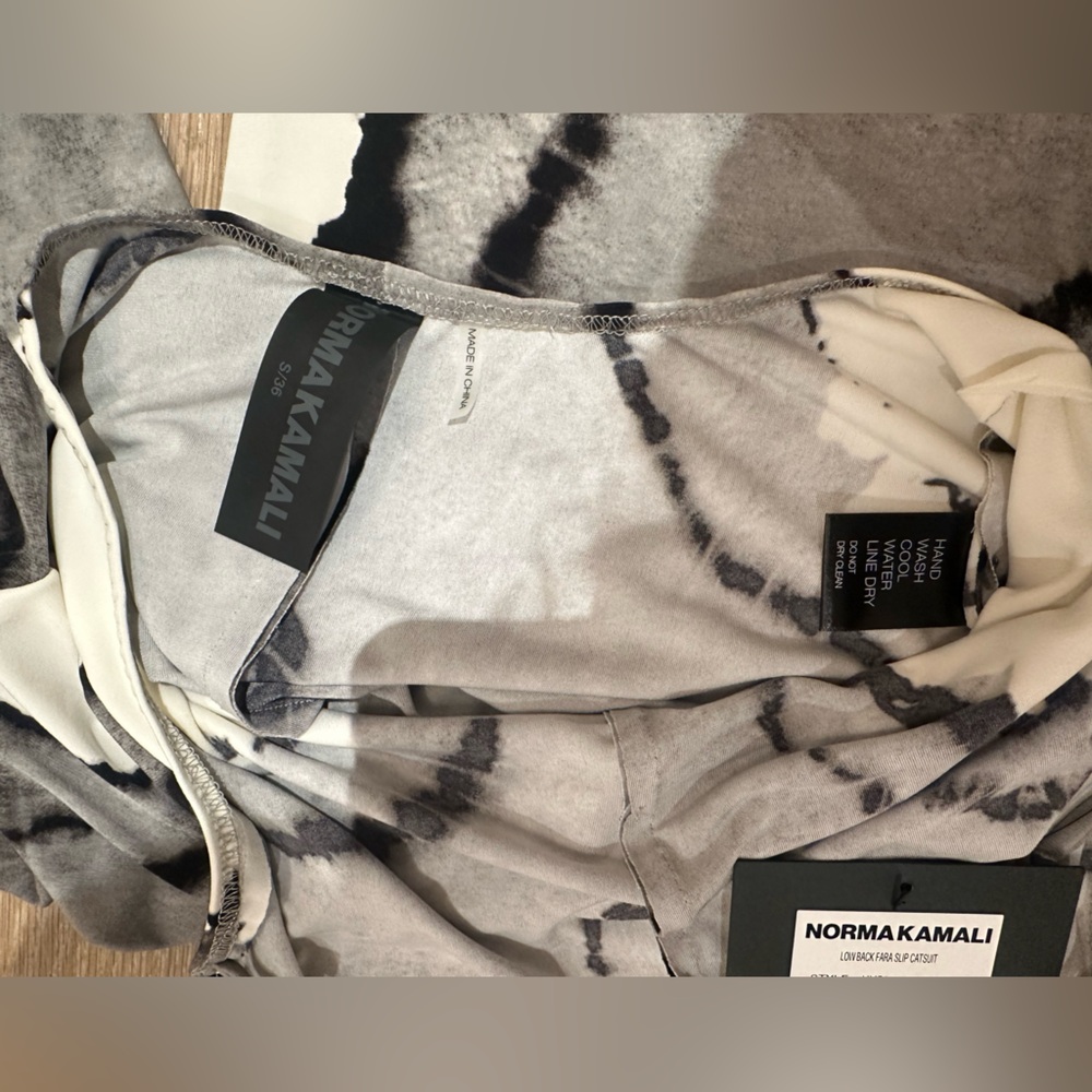 NWT Norma Kamali Fara slip Catsuit Gray tie dye Jumpsuit - Picture 5 of 5
